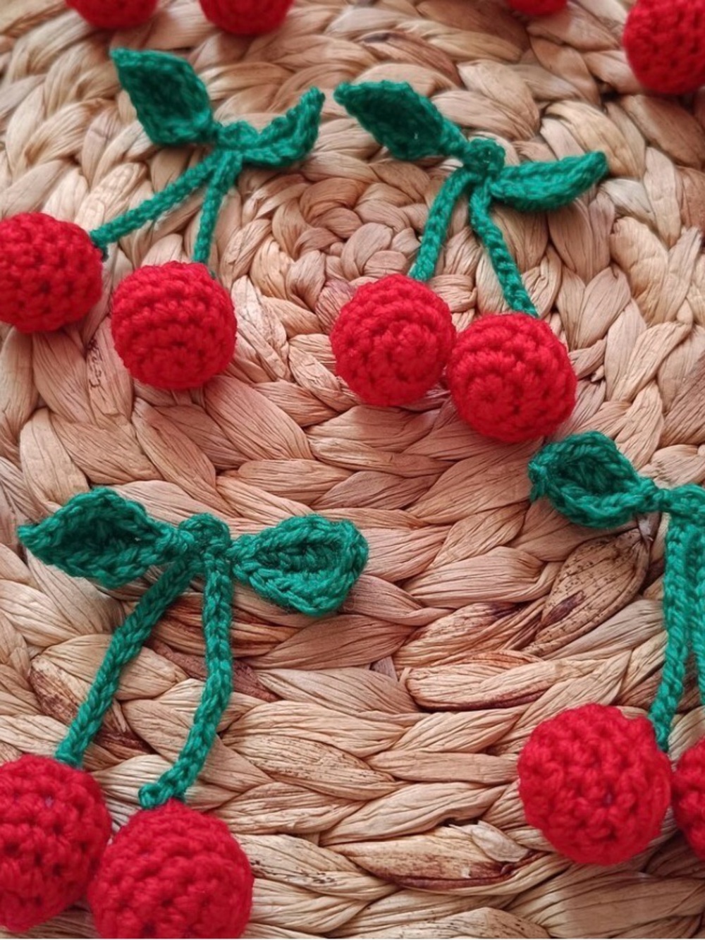 Handmade Cherry Crochet Purse Charm- Red & Green